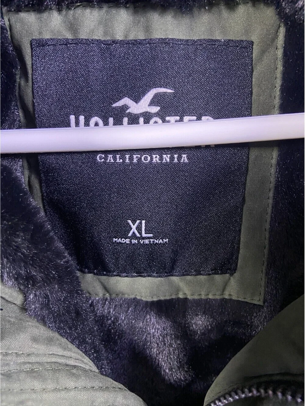 HOLLISTER LINED PARKA JACKET COAT OLIVE GREEN MENS SIZE XL NO FUR HOOD ACCENT
